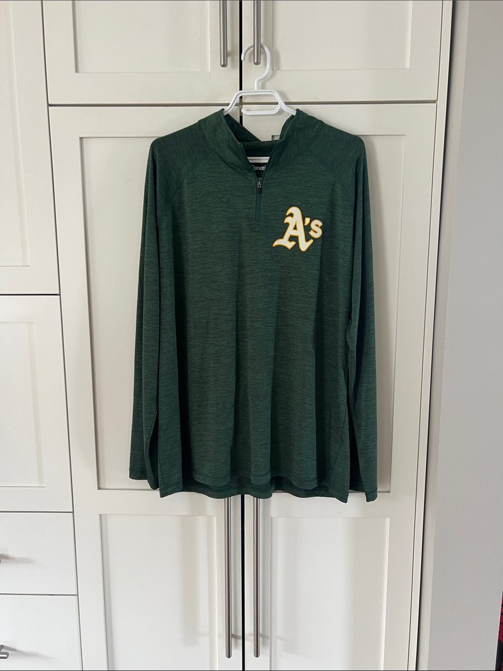 Fanatics Green Heather Men's MLB Lightweight Quarter Zip- Las Vegas Athletics